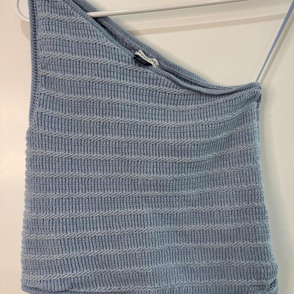 American Eagle Blue Ribbed Knit One Shoulder Crop Top XS
